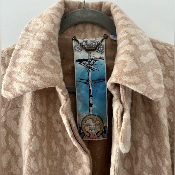 L.A.M.B. Gwen Stefani Balmacaan Camel Long Jacket Coat Sz 6 Leopard No Hood - Picture 3 of 11
